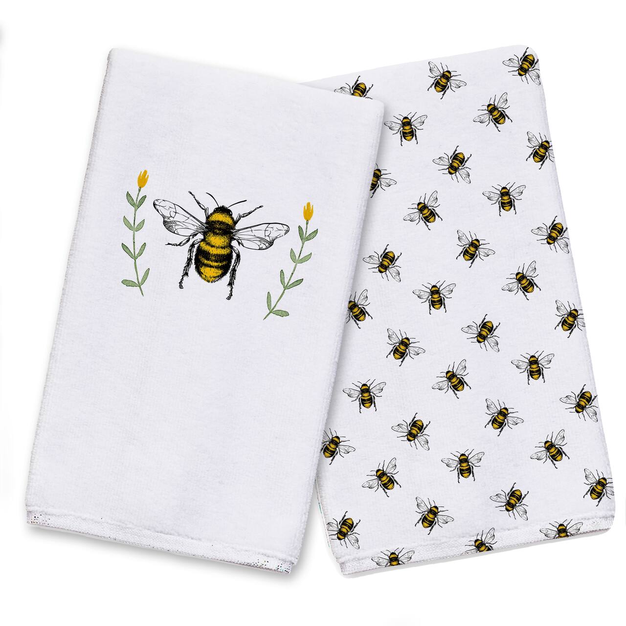 Bee With Watercolor Flowers 16" x 25" Tea Towel Set of 2